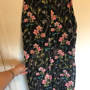 Black flower midi skirt